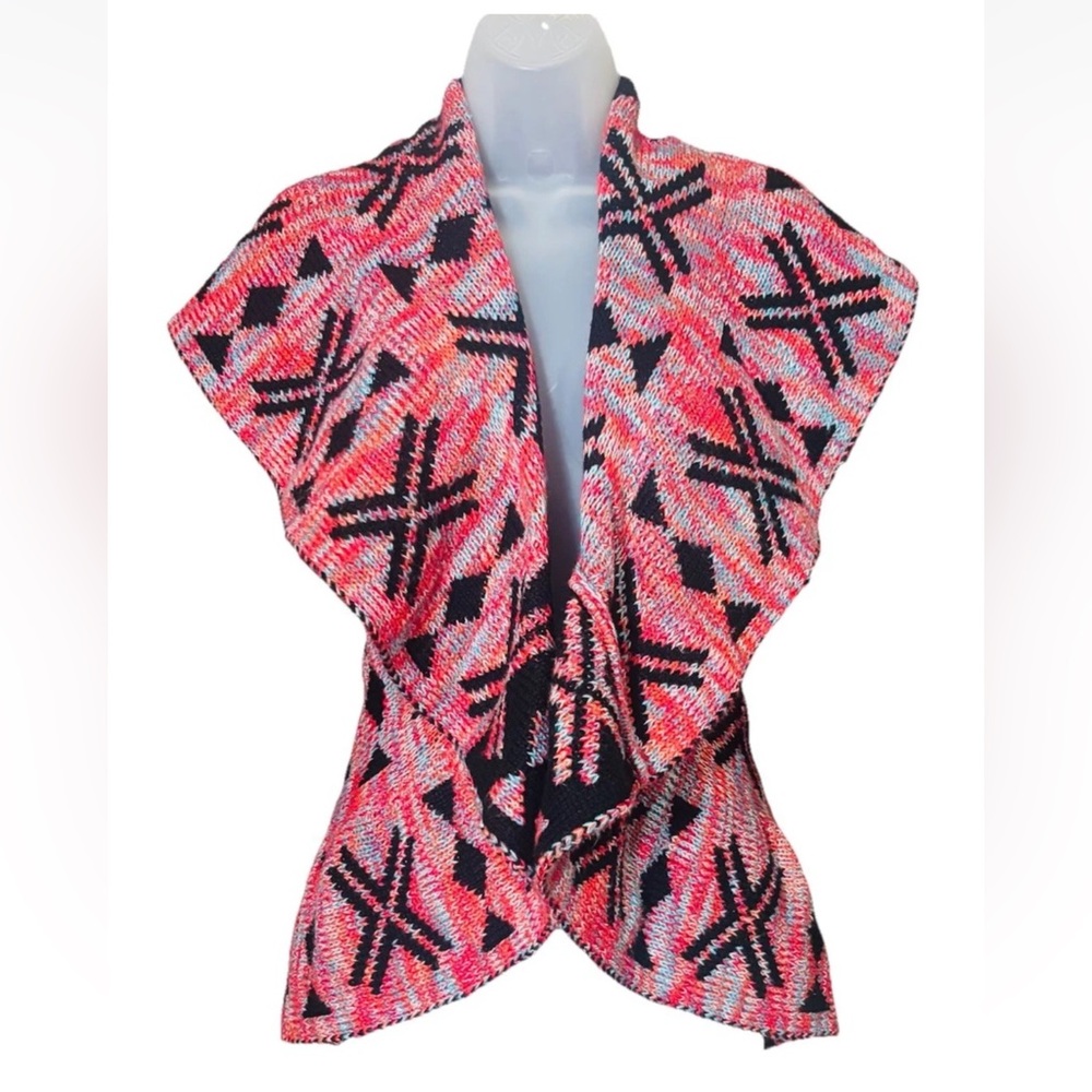 New Directions ND Cardigan Sleeveless Sweater Shawl Open Aztec Western Size PL